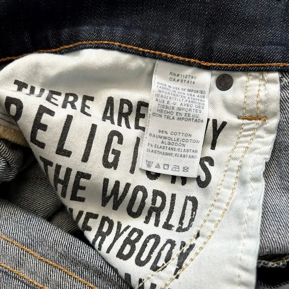 True Religion RICKY w/ Button Flap Blue Denim Jeans Straight Leg Mens Sz 33x32